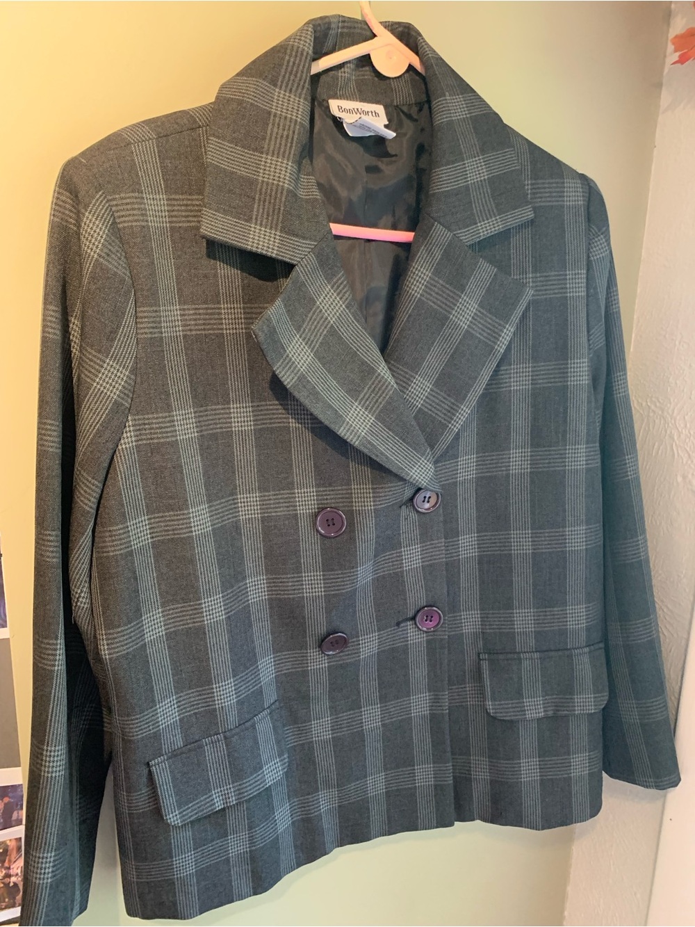 BonWorth Gray Plaid Double-Breasted Sport Coat